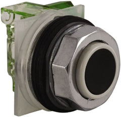 Schneider Electric - 30mm Mount Hole, Extended Straight, Pushbutton Switch with Contact Block - Black Pushbutton, Momentary (MO) - Exact Tooling