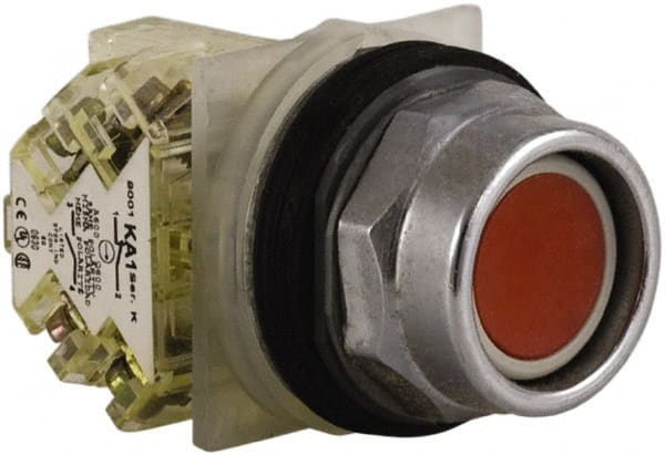 Schneider Electric - 30mm Mount Hole, Extended Straight, Pushbutton Switch with Contact Block - Red Pushbutton, Momentary (MO) - Exact Tooling
