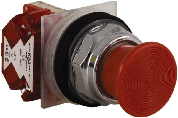 Schneider Electric - 30mm Mount Hole, Extended Straight, Pushbutton Switch with Contact Block - Red Pushbutton, Momentary (MO) - Exact Tooling