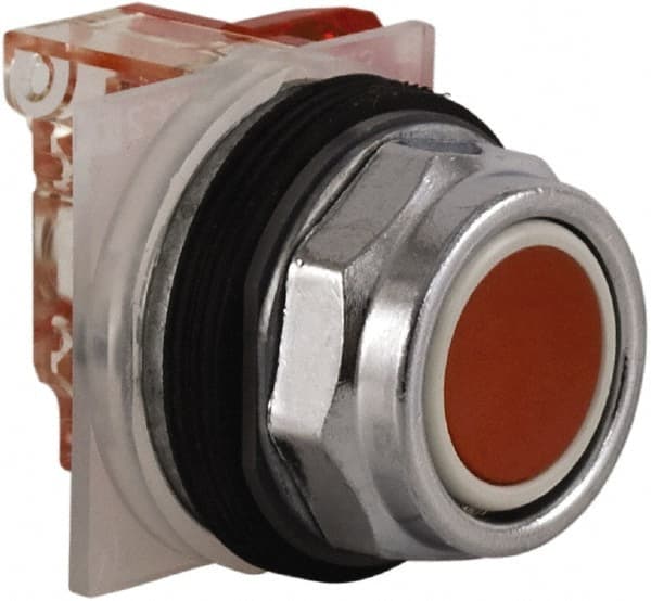 Schneider Electric - 30mm Mount Hole, Extended Straight, Pushbutton Switch with Contact Block - Red Pushbutton, Momentary (MO) - Exact Tooling