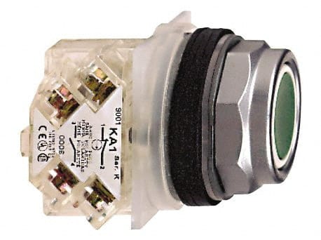 Schneider Electric - 30mm Mount Hole, Flush, Pushbutton Switch with Contact Block - Octagon, Green Pushbutton, Momentary (MO) - Exact Tooling
