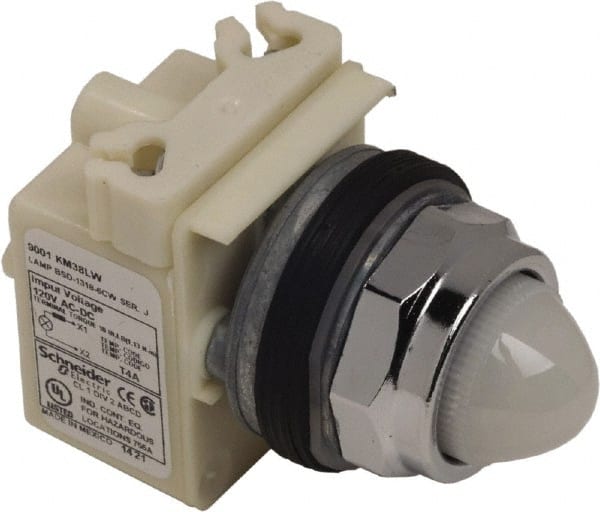Schneider Electric - 120 V White Lens LED Pilot Light - Round Lens, Screw Clamp Connector - Exact Tooling