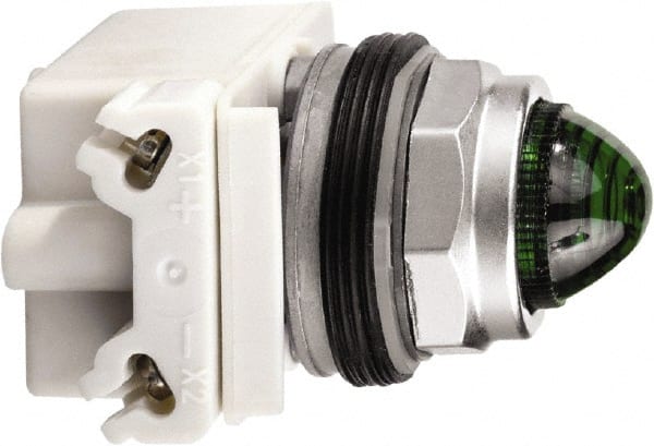 Schneider Electric - 120 V Green Lens LED Pilot Light - Round Lens, Screw Clamp Connector - Exact Tooling