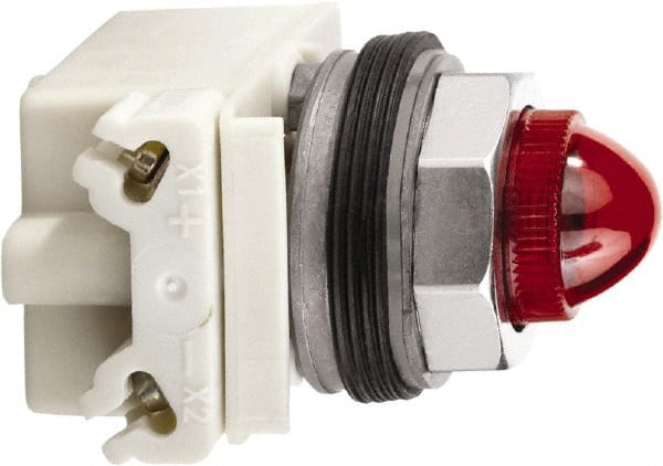 Schneider Electric - 120 V Red Lens Incandescent Pilot Light - Round Lens, Screw Clamp Connector - Exact Tooling