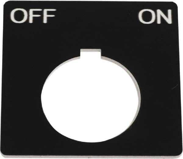 Schneider Electric - Square, Plastic Legend Plate - Off-On - Black Background, White Letters, 1.2 Inch Hole Diameter, 2-1/4 Inch Square - Exact Tooling