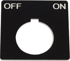 Schneider Electric - Square, Plastic Legend Plate - Off-On - Black Background, White Letters, 1.2 Inch Hole Diameter, 2-1/4 Inch Square - Exact Tooling