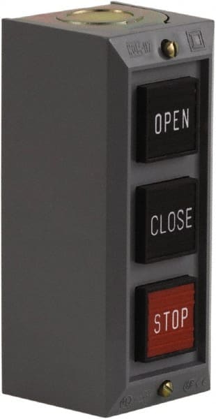 Schneider Electric - 3 Operator, Projecting Pushbutton Control Station - Close, Open, Stop (Legend), Momentary Switch, 2NO/3NC Contact, NEMA 1 - Exact Tooling