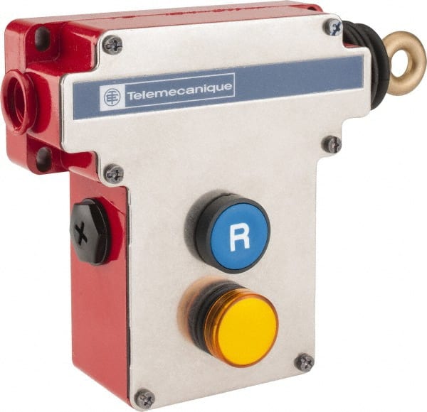 Telemecanique Sensors - 10 Amp, 2NO/2NC Configuration, Right Hand Operation, Rope Operated Limit Switch - Pushbutton Reset, Cable Pull, Pilot Light Indicator, 300 VAC - Exact Tooling