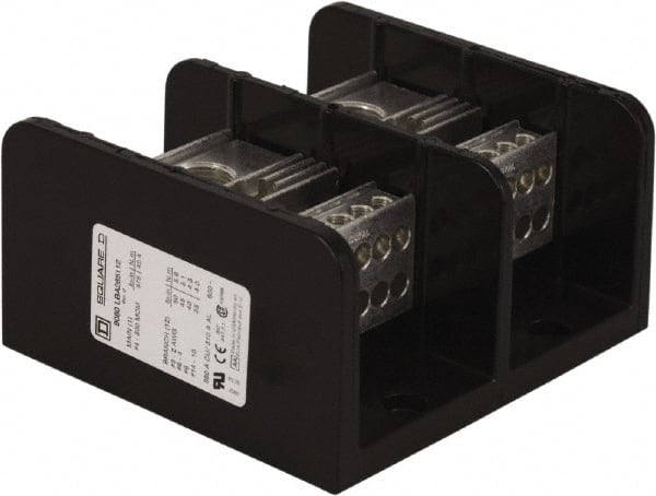 Square D - 2 Poles, 310 (Aluminium), 380 (Copper) Amp, Phenolic Power Distribution Block - 600 VAC, 1 Primary Connection - Exact Tooling