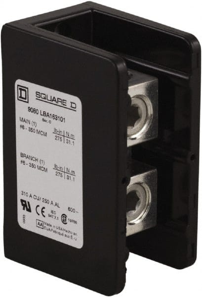 Square D - 1 Pole, 340 (Aluminium), 420 (Copper) Amp, Phenolic Power Distribution Block - 600 VAC, 1 Primary Connection - Exact Tooling