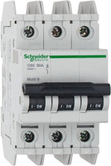 Schneider Electric - 30 Amp, 125 VDC, 240 VAC, 60 VDC, 3 Pole, DIN Rail Mount, Fixed Mount Miniature Circuit Breaker - Thermal Magnetic Trip, Multiple Breaking Capacity Ratings, 73mm Deep x 107mm High x 54mm Wide - Exact Tooling