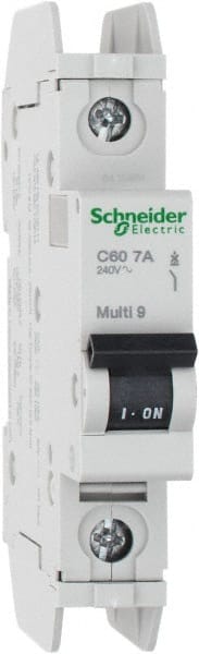 Schneider Electric - 7 Amp, 125 VDC, 240 VAC, 60 VDC, 1 Pole, DIN Rail Mount, Fixed Mount Miniature Circuit Breaker - Thermal Magnetic Trip, Multiple Breaking Capacity Ratings, 73mm Deep x 107mm High x 18mm Wide - Exact Tooling