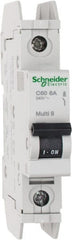 Schneider Electric - 6 Amp, 125 VDC, 240 VAC, 60 VDC, 1 Pole, DIN Rail Mount, Fixed Mount Miniature Circuit Breaker - Thermal Magnetic Trip, Multiple Breaking Capacity Ratings, 73mm Deep x 107mm High x 18mm Wide - Exact Tooling