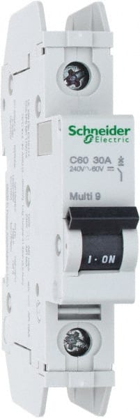 Schneider Electric - 30 Amp, 125 VDC, 240 VAC, 60 VDC, 1 Pole, DIN Rail Mount, Fixed Mount Miniature Circuit Breaker - Thermal Magnetic Trip, Multiple Breaking Capacity Ratings, 73mm Deep x 81mm High x 18mm Wide - Exact Tooling