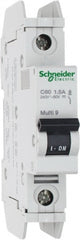 Schneider Electric - 1 Amp, 125 VDC, 240 VAC, 60 VDC, 1 Pole, DIN Rail Mount, Fixed Mount Miniature Circuit Breaker - Thermal Magnetic Trip, Multiple Breaking Capacity Ratings, 73mm Deep x 107mm High x 18mm Wide - Exact Tooling