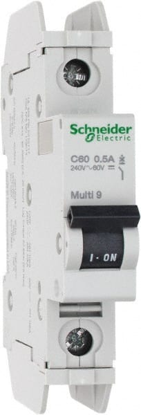 Schneider Electric - 0.50 Amp, 125 VDC, 240 VAC, 60 VDC, 1 Pole, DIN Rail Mount, Fixed Mount Miniature Circuit Breaker - Thermal Magnetic Trip, Multiple Breaking Capacity Ratings, 73mm Deep x 107mm High x 18mm Wide - Exact Tooling
