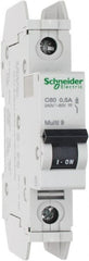 Schneider Electric - 0.50 Amp, 125 VDC, 240 VAC, 60 VDC, 1 Pole, DIN Rail Mount, Fixed Mount Miniature Circuit Breaker - Thermal Magnetic Trip, Multiple Breaking Capacity Ratings, 73mm Deep x 107mm High x 18mm Wide - Exact Tooling