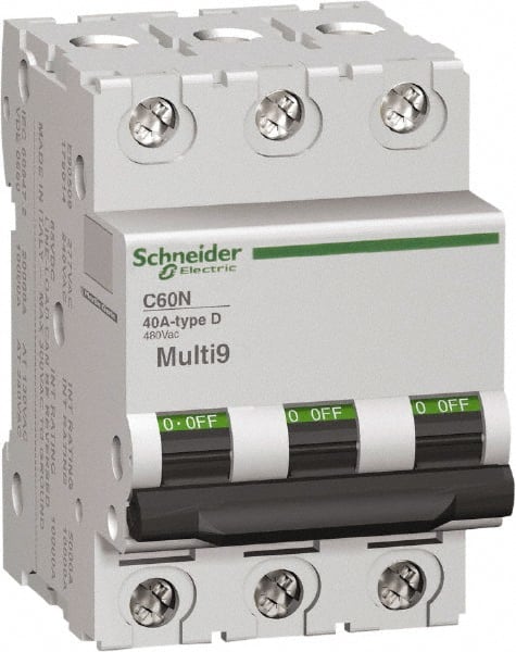Schneider Electric - 1 Amp, 3 Pole, DIN Rail Mount Standard Circuit Breaker - Multiple Breaking Capacity Ratings, 14-4 (Copper) AWG, 3 Inch Deep x 3.19 Inch High x 2.13 Inch Wide - Exact Tooling