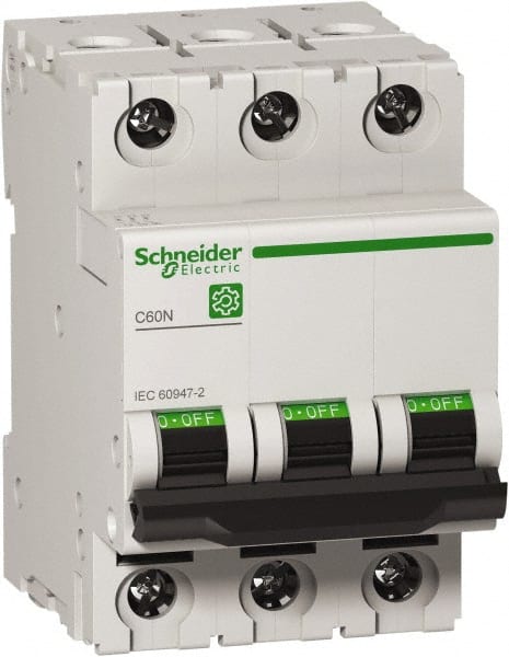 Schneider Electric - 63 Amp, 440 VAC, 3 Pole, DIN Rail Mounted Miniature Circuit Breaker - Magnetic Trip, Multiple Breaking Capacity Ratings, 18-2 AWG, 76mm Deep x 81mm High x 54mm Wide - Exact Tooling