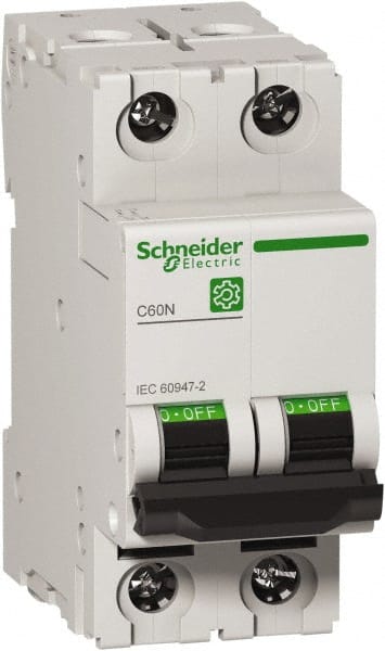Schneider Electric - 6 Amp, 440 VAC, 2 Pole, DIN Rail Mounted Miniature Circuit Breaker - Magnetic Trip, Multiple Breaking Capacity Ratings, 18-4 AWG, 76mm Deep x 81mm High x 36mm Wide - Exact Tooling