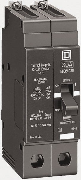 Square D - 40 Amp, 480Y/277 V, 2 Pole, Bolt On Miniature Circuit Breaker - 18 kA Breaking Capacity, 12, 14 AWG - Exact Tooling