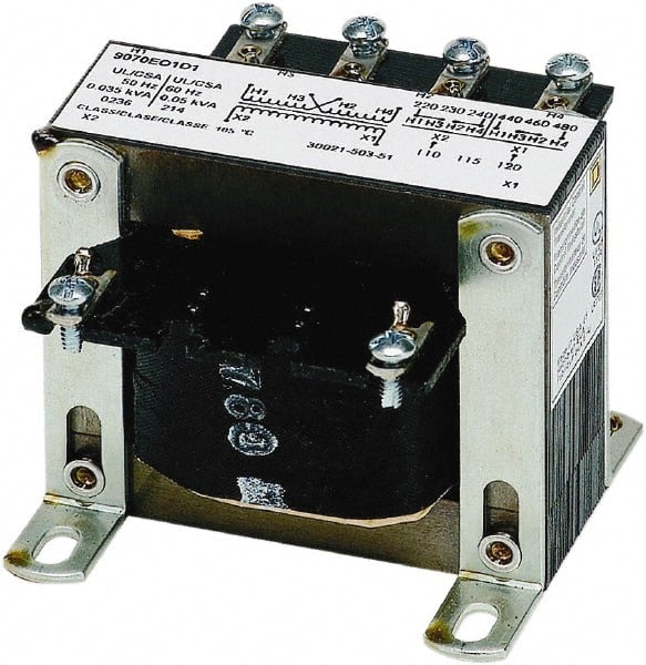 Square D - 50 VA, Top Mount Fuse Block Control Transformer - 60 Hz, 3.78 Inch Deep x 2.81 Inch High, 131°F Temp Rise - Exact Tooling