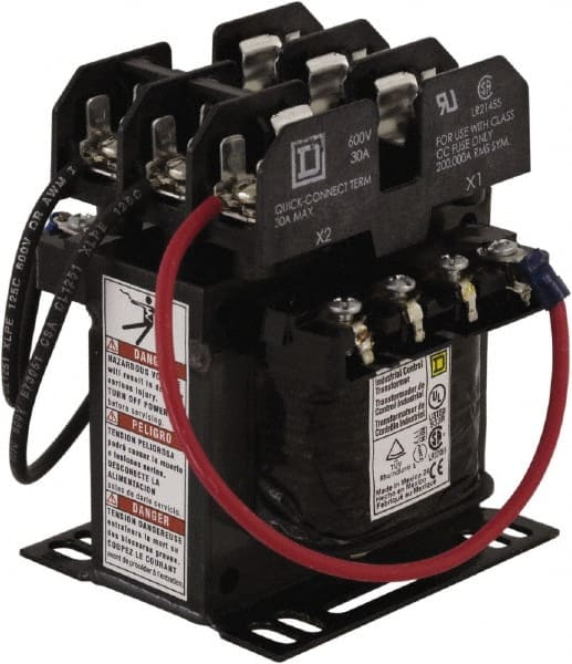Square D - 75 VA, Top Mount Fuse Block Control Transformer - 50/60 Hz, 3.34 Inch Deep x 4.18 Inch High - Exact Tooling