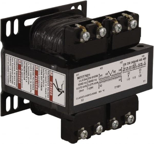 Square D - 1 Phase, 75 VA, Control Transformer - 131°F Temp Rise - Exact Tooling