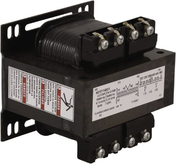 Square D - 150 VA, Top Mount Fuse Block Control Transformer - 50/60 Hz, 3.59 Inch Deep x 3.2 Inch High - Exact Tooling