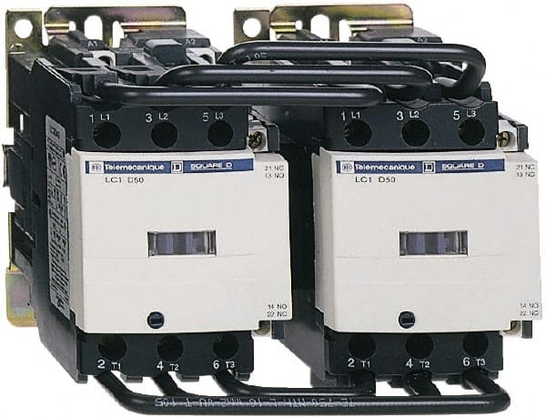 Schneider Electric - 3 Pole, 120 Coil VAC at 50/60 Hz, 65 Amp, Reversible IEC Contactor - Bureau Veritas, CCC, CSA, CSA C22.2 No. 14, DNV, EN/IEC 60947-4-1, EN/IEC 60947-5-1, GL, GOST, LROS, RINA, UL 508, UL Listed - Exact Tooling