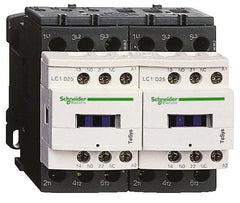 Schneider Electric - 3 Pole, 24 Coil VDC, 9 Amp at 440 VAC, Reversible IEC Contactor - 1 Phase hp: 0.5 at 115 VAC, 1 at 230/240 VAC, 3 Phase hp: 2 at 200/208 VAC, 2 at 230/240 VAC, 5 at 460/480 VAC, 7.5 at 575/600 VAC - Exact Tooling