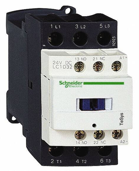 Schneider Electric - 3 Pole, 125 Coil VDC, 32 Amp at 440 VAC and 50 Amp at 440 VAC, Nonreversible IEC Contactor - 1 Phase hp: 2 at 115 VAC, 5 at 230/240 VAC, 3 Phase hp: 10 at 230/240 VAC, 20 at 460/480 VAC, 30 at 575/600 VAC, 7.5 at 200/208 VAC - Exact Tooling
