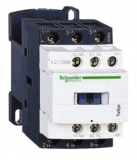 Schneider Electric - 3 Pole, 24 Coil VAC at 50/60 Hz, 25 Amp at 440 VAC and 9 Amp at 440 VAC, Nonreversible IEC Contactor - 1 Phase hp: 0.5 at 115 VAC, 1 at 230/240 VAC, 3 Phase hp: 2 at 200/208 VAC, 2 at 230/240 VAC, 5 at 460/480 VAC, 7.5 at 575/600 VAC - Exact Tooling