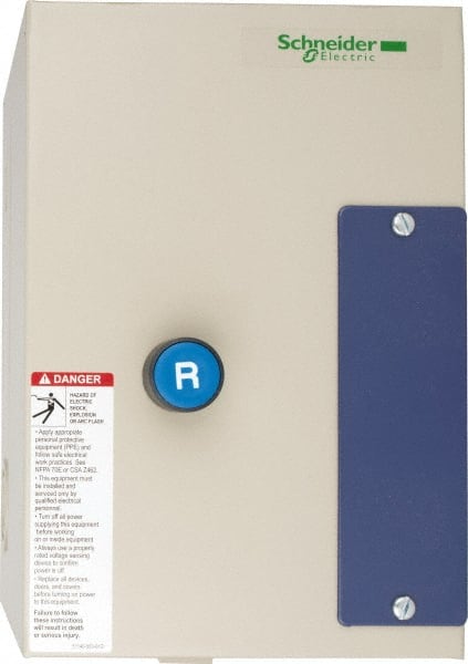 Schneider Electric - 9 Amp, 120 Coil VAC, Nonreversible Enclosed IEC Motor Starter - 1 Phase Hp: 0.3 at 120 VAC, 1 at 240 VAC, 3 Phase Hp: 2 at 208 VAC, 2 at 230 VAC, 5 at 460 VAC, 7.5 at 575 VAC - Exact Tooling