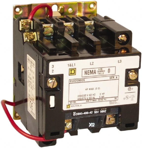 Square D - 5 Pole, 110 Coil VAC at 50 Hz and 120 Coil VAC at 60 Hz, 18 Amp NEMA Contactor - Open Enclosure, 50 Hz at 110 VAC and 60 Hz at 120 VAC - Exact Tooling