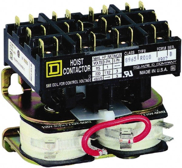 Square D - 3 Pole, 110 Coil VAC at 50 Hz and 120 Coil VAC at 60 Hz, Reversible Definite Purpose Contactor - Phase 1 and Phase 3 Hp:  1 at 115 VAC, 1.5 at 230 VAC, 3 at 230 VAC, 3 at 460 VAC, 3 at 575 VAC, CSA, RoHS Compliant, UL Listed - Exact Tooling