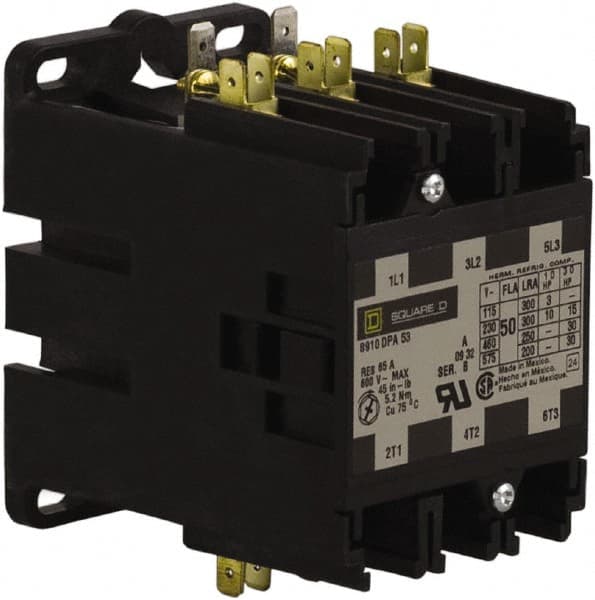 Square D - 3 Pole, 50 Amp Inductive Load, 208 to 240 Coil VAC at 60 Hz and 220 Coil VAC at 50 Hz, Definite Purpose Contactor - Exact Tooling