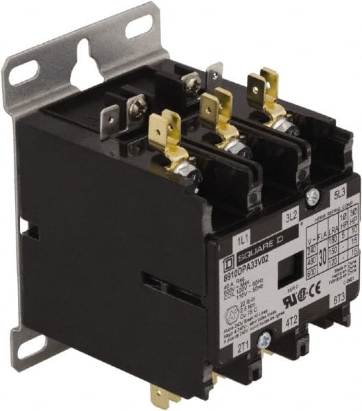Square D - 3 Pole, 30 Amp Inductive Load, 440 Coil VAC at 50 Hz and 480 Coil VAC at 60 Hz, Definite Purpose Contactor - Exact Tooling