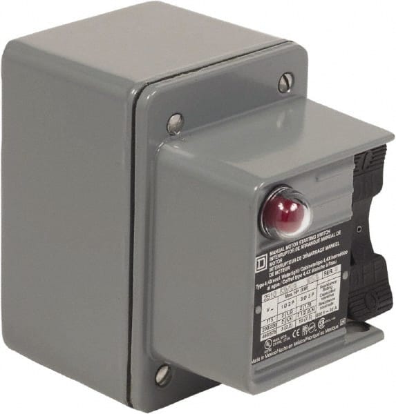 Square D - 3 Poles, 30 Amp, NEMA, Enclosed Toggle Manual Motor Starter - 1 hp at 90 VDC, 10 hp at 460 VAC, 10 hp at 575 VAC, 1-1/2 hp at 230 VDC, 2 hp at 115 VAC, 2 hp at 115 VDC & 7-1/2 hp at 230 VAC, CE, CSA, NEMA 4 & UL Listed - Exact Tooling