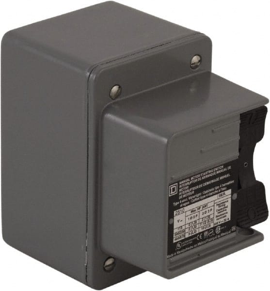 Square D - 3 Poles, 30 Amp, NEMA, Enclosed Toggle Manual Motor Starter - 1 hp at 90 VDC, 10 hp at 460 VAC, 10 hp at 575 VAC, 1-1/2 hp at 230 VDC, 2 hp at 115 VAC, 2 hp at 115 VDC & 7-1/2 hp at 230 VAC, CE, CSA, NEMA 4 & UL Listed - Exact Tooling