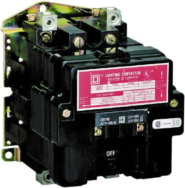 Square D - No Enclosure, 2 Pole, Electrically Held Lighting Contactor - 100 A (Tungsten), 440 VAC at 50 Hz, 480 VAC at 60 Hz - Exact Tooling