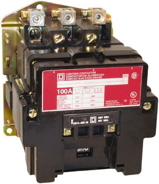 Square D - No Enclosure, 3 Pole, Electrically Held Lighting Contactor - 60 A (Tungsten), 277 VAC at 60 Hz - Exact Tooling