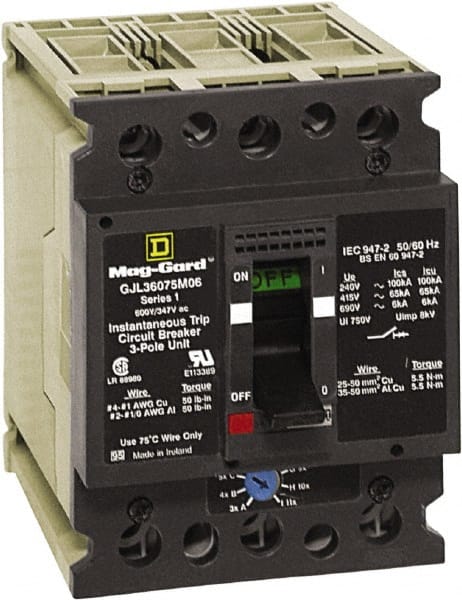 Square D - 50 Continuous Amp, Motor Circuit Protector - 3 Pole, 150 to 550 A Trip Setting - Exact Tooling