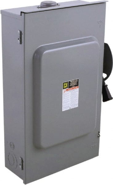 Square D - 200 Amp, 240 V, 2 Pole Fused Safety Switch - NEMA 3R, 15 hp at 240 VAC (Single Phase), 60 hp at 240 VAC (Triple Phase), DPST Contact Form - Exact Tooling