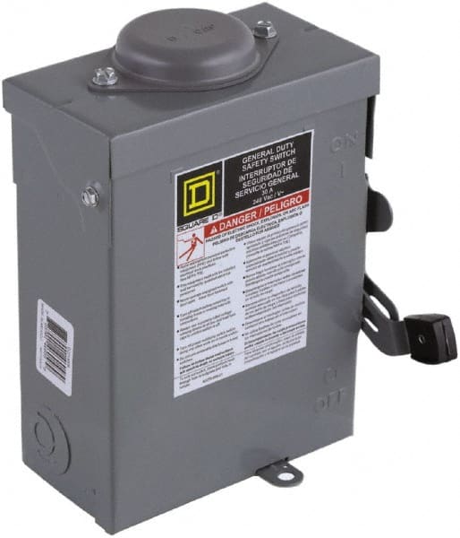 Square D - 30 Amp, 120/240 V, 2 Pole Fused Safety Switch - NEMA 3R, 2 hp at 120 VAC, 3 hp at 240 VAC (Single Phase), DPST Contact Form - Exact Tooling