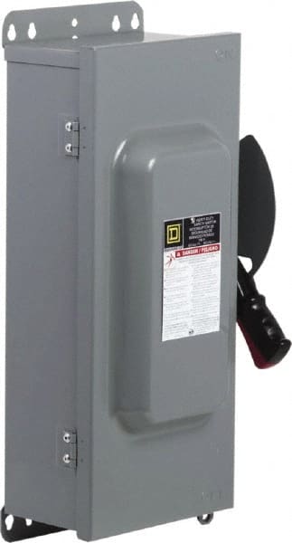 Square D - 100 Amp, 600 VAC/VDC, 3 Pole Nonfused Safety Switch - NEMA 12 & 3R, 40 hp at 600 VAC, 50 hp at 600 VDC (Single Phase), 100 hp at 600 VAC, 50 hp at 600 VDC (Triple Phase) - Exact Tooling