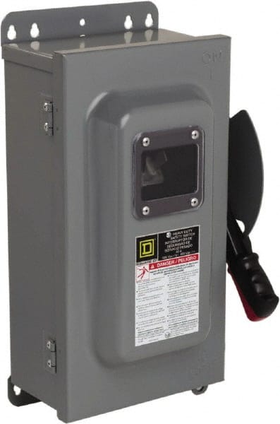 Square D - 60 Amp, 600 VAC/VDC, 3 Pole Nonfused Safety Switch - NEMA 12 & 3R, 30 hp at 600 VAC (Single Phase), 60 hp at 600 VAC, 30 hp at 600 VDC (Triple Phase) - Exact Tooling