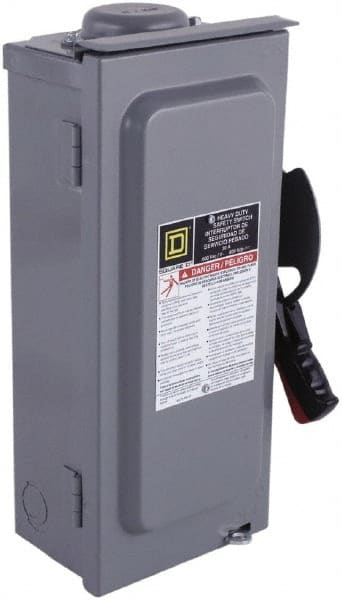 Square D - 100 Amp, 600 VAC/VDC, 3 Pole Fused Safety Switch - NEMA 3R, 30 hp at 480 VAC (Single Phase), 75 hp at 600 VAC, 50 hp at 600 VDC (Triple Phase), 3PST Contact Form - Exact Tooling
