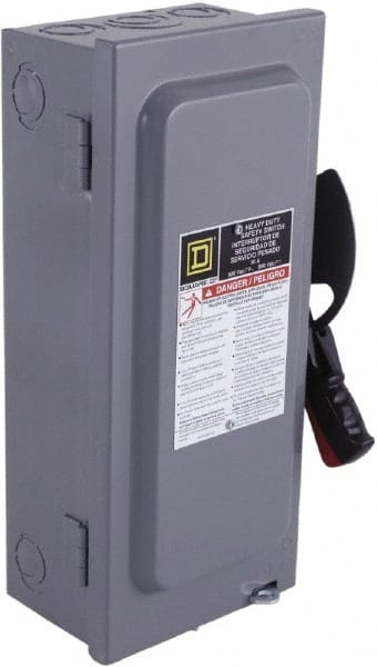 Square D - 100 Amp, 600 VAC/VDC, 3 Pole Fused Safety Switch - NEMA 1, 30 hp at 480 VAC (Single Phase), 75 hp at 600 VAC, 50 hp at 600 VDC (Triple Phase), 3PST Contact Form - Exact Tooling