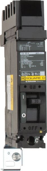 Square D - 20 Amp, 125 VDC, 277 VAC, 1 Pole, Plug On Molded Case Circuit Breaker - Thermal Magnetic Trip, 12-4 (Aluminum), 14-4 (Copper) AWG, 4.16 Inch Deep x 6 Inch High x 1-1/2 Inch Long - Exact Tooling